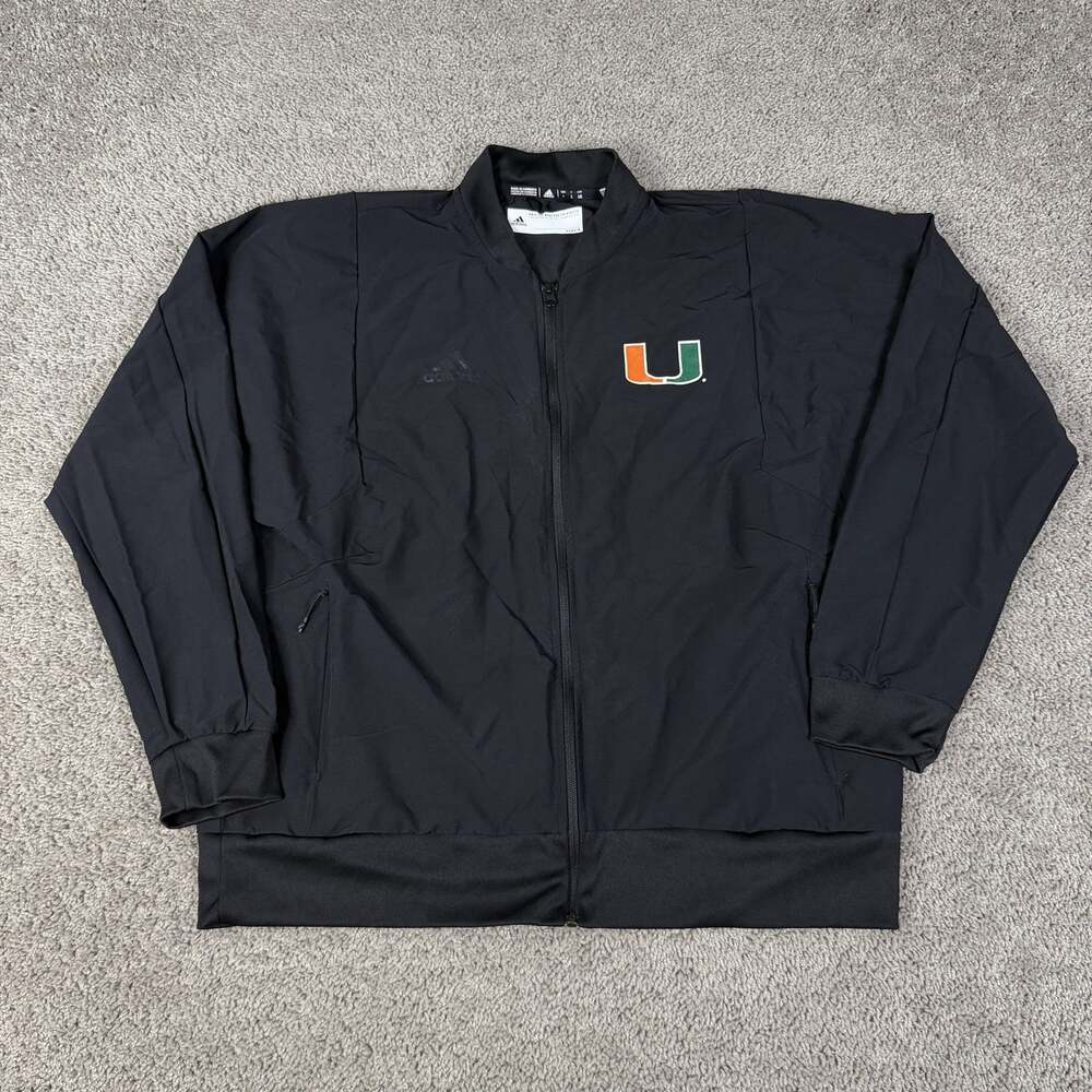 Miami Hurricanes Jacket Mens L Black NCAA Football Adidas Full Zip Track
